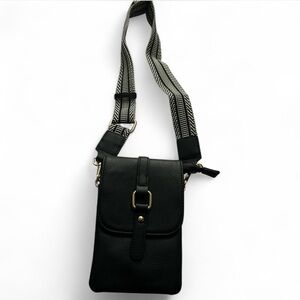 Black Crossbody Bag with Patterned Strap